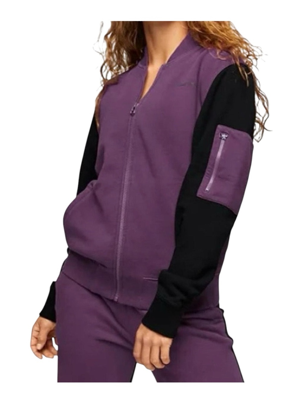 Outdoor Voices bomber full zip jacket purple/black colorblock cotton womens XS